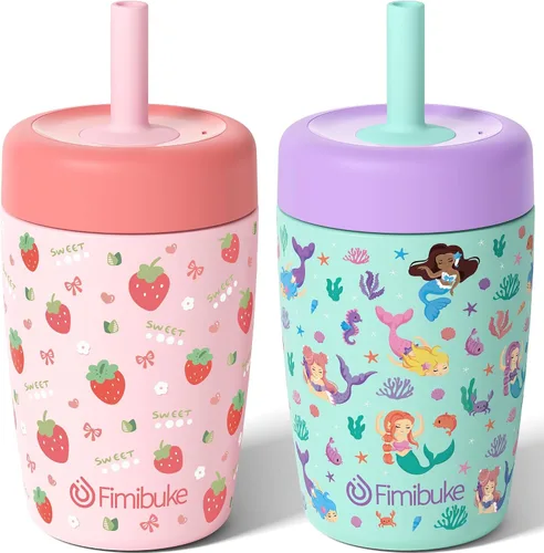 Vista 12 de Fimibuke Vasos para niños y niños pequeños, a prueba de derrames, 12 onzas, con aislamiento Capybara, vaso de paja para niños pequeños, botella