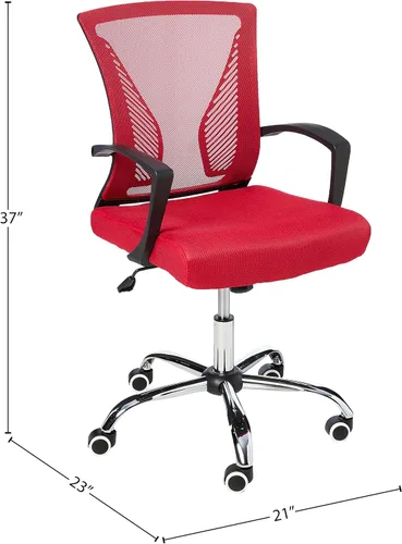 Vista 3 de Modern Home Zuna Silla de oficina con respaldo medio, respaldo ergonómico de malla con respaldo de malla (negro/rojo)