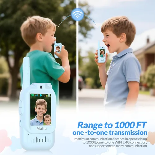 Vista 4 de Mafiti Juguetes para niños y niñas de 3, 4, 5, 6, 7, 8 años, mini video walkie talkies para niños, paquete de 2 unidades, recargable, rango de 1000
