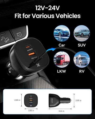 Vista 5 de LKTOP Cargador de coche Drone de 130 W para DJI/Potensic/Holy Stone/Skyrover, adaptador de corriente USB-C/USB-A de 3 puertos para DJI