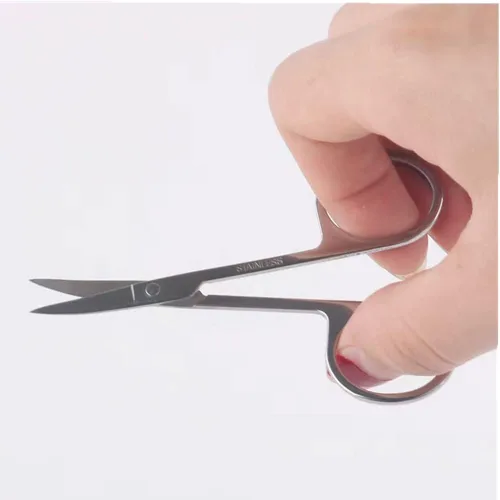 Vista 5 de Tijeras pequeñas, tijeras de belleza de 3.5 pulgadas, para aseo personal del vello facial, diseño curvado y redondo, para recortar cejas