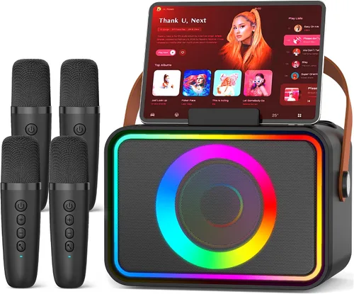 Vista 11 de Máquina de karaoke para niños y adultos, altavoz Bluetooth, 2 micrófonos Negro