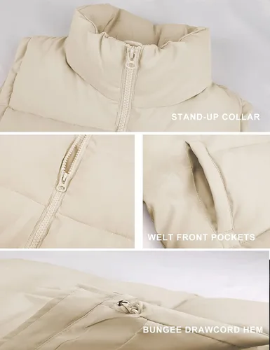 Vista 3 de Springrain Womens Oversized Quilted Puffer Vest Padded Warm Winter Jacket with Stand Collar Bubble Puffer Gilet