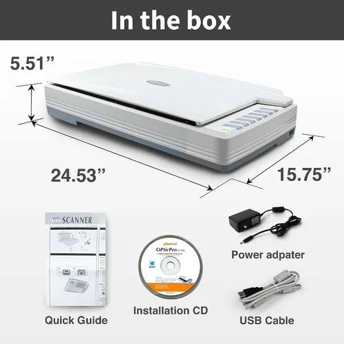 Vista 7 de Plustek OpticPro A320E - Escáner de cama plana con sensor CCD A3, área de escaneo de 12" x 17" con velocidad de 7.8 segundos. Compatible