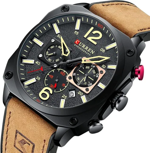 Vista 2 de KAIGOPAW Reloj de cuero para hombre, cuadrado, multifunción, cronógrafo, cuarzo, impermeable, a la moda
