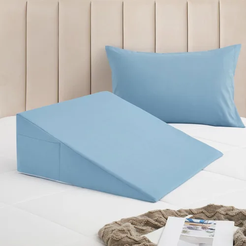Vista 2 de Horbaunal Funda de Almohada de Cuña de Cama Azul con Diseño de Cremallera, Protector de Almohada de Cuña con Bolsillo Lateral para Almacenamiento
