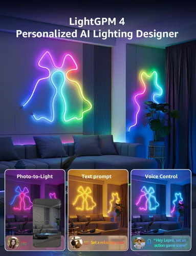 Vista 3 de Lepro N1 AI - Cuerda de luces RGB inteligentes para Navidad, diseñador de iluminación AI personalizado, sincronización de música LightBeats