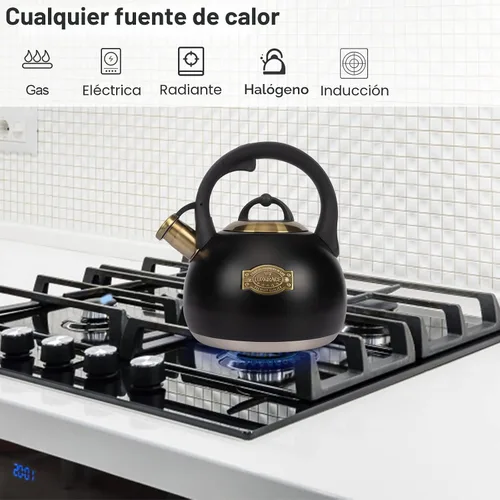Vista 2 de Tetera para estufa, hervidor de agua de acero inoxidable de grado alimenticio, tetera para el hogar y la cocina, 3.1 cuartos de galón