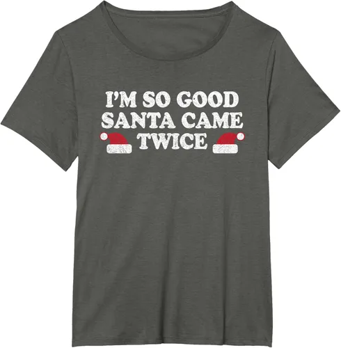 Vista 18 de Camiseta de Navidad con texto en inglés "I'm so good Santa came tware" Negro