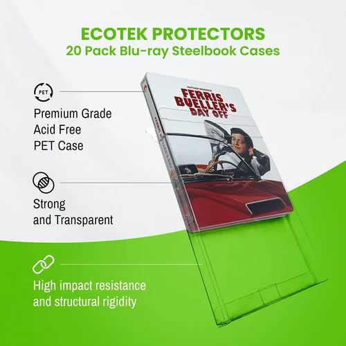 Vista 2 de EcoTEK Protectors Paquete de 20 protectores Blu Ray Steelbook y vitrina, compatibles con 4K Steelbook, Arrow Video y Criterion (paquete de 20)