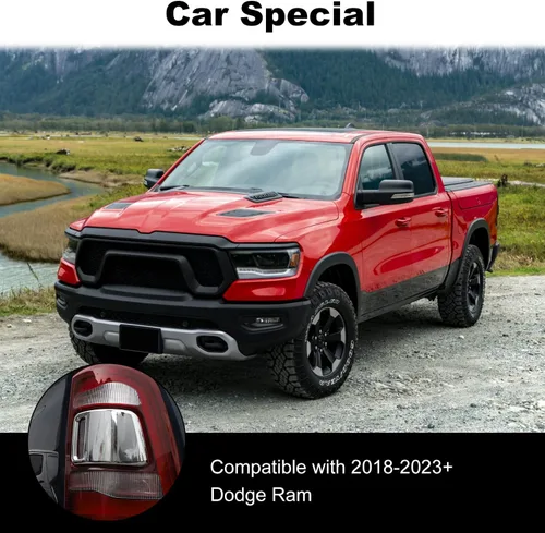 Vista 5 de JWWY Cubierta de luz trasera para lámpara trasera, cubierta de protección para Dodge Ram 2018-2024+ accesorios exteriores, cromado, 2