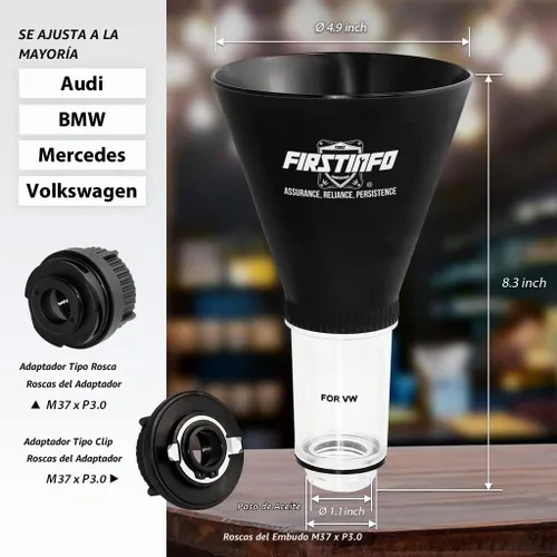 Vista 2 de FIRSTINFO F3553VW Juego de embudo de aceite para motor Volkswagen - Herramienta de llenado de aceite sin derrames, fácil de usar
