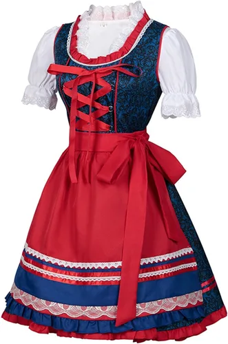 Vista 3 de QIGUANDZ Disfraz de Oktoberfest alemán para mujer, para adultos, Dirndl tradicional bávaro, cerveza, carnaval, Fraulein, cosplay, vestido