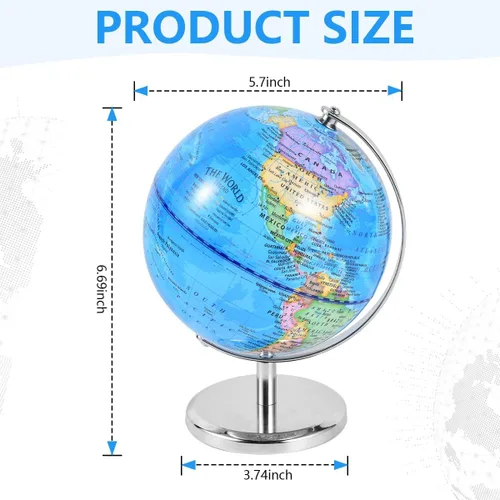 Vista 2 de KISEER Globo del mundo giratorio de 6 pulgadas con soporte de metal pesado para niños, geografía, aula, educación u oficina, decoración del hogar