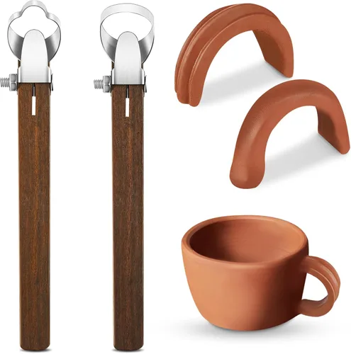 Vista 7 de Therwen 2 herramientas de tallado con mango de taza, herramienta de fabricación de mango de cerámica, extrusora de arcilla para taza de té