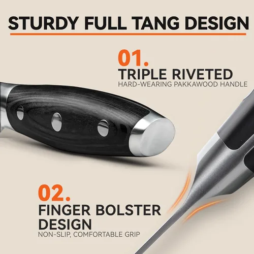 Vista 6 de TUO Black Hawk - Cuchillo de filete de 6 pulgadas para recortar grasa de carne, desollado de ciervos, mango de espiga completa, acero alemán de alto