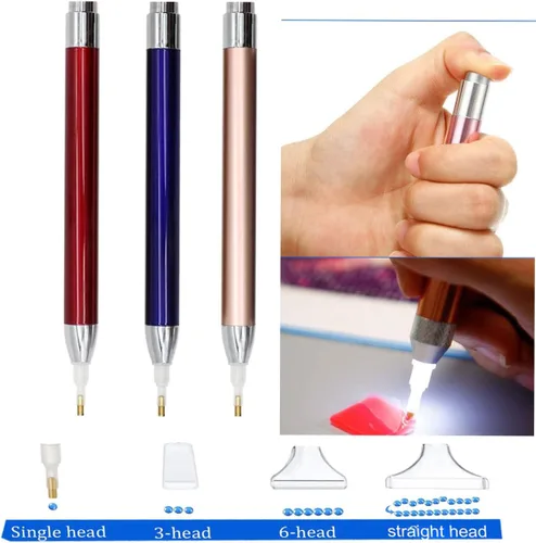Vista 3 de VAVCASE Bolígrafo de pintura de diamante con luz, 3 herramientas de pintura de puntos de diamante, herramientas de pintura de arte de diamante, 4
