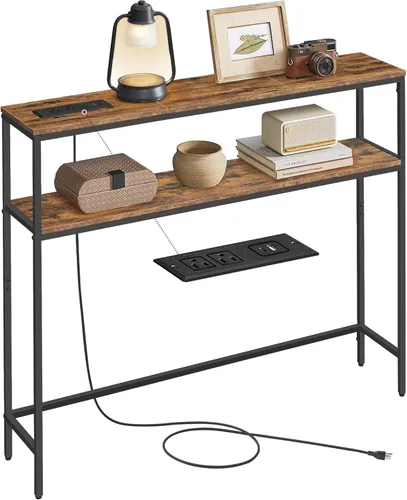 Vista 15 de VASAGLE Mesa consola, mesa de sofá estrecha de 2 niveles con 2 estantes, 7.9 x 31.5 x 31.5 pulgadas, para sala de estar, pasillo, entrada, gris