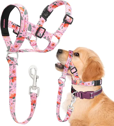 Vista 9 de Collar de cabeza de perro, cuello impreso sin tirones, ajustable para cabeza de perro, correa suave con enlace de seguridad, correa de bozal de 3