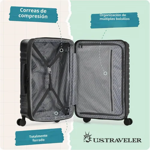Vista 4 de U.S. Traveler Boren - Maleta de viaje extensible rígida con 8 ruedas giratorias, color negro, juego de 2 piezas