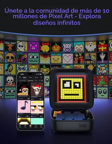 Vista 5 de Divoom Ditoo - Altavoz Bluetooth retro de arte pixelado con pantalla frontal de 16X16 LED controlada por aplicación (color negro)