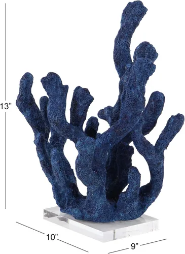 Vista 3 de Deco 79 Polystone - Escultura decorativa de coral texturizada, estatua porosa para decoración del hogar con base acrílica, figura decorativa de 10 x