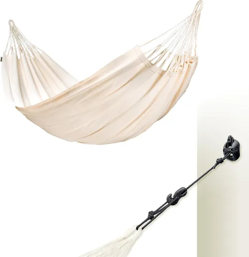 Vista 10 de LA SIESTA Modesta - Hamaca y montaje en pared de algodón orgánico, kit de suspensión para paredes, techos y vigas cuadradas, interior y exterior