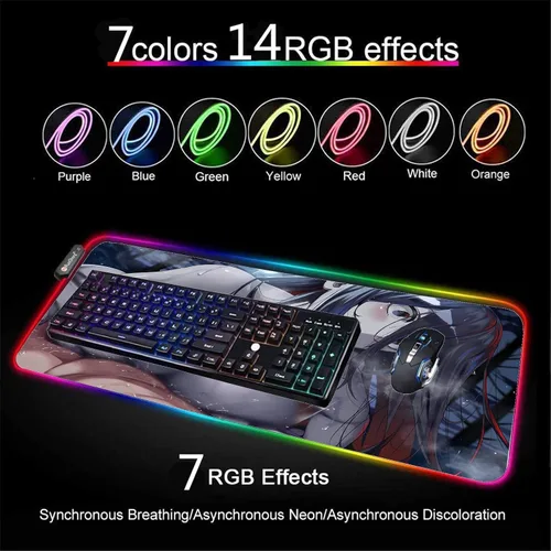 Vista 4 de Alfombrilla de mouse para juegos RGB Anime Girl Sexy Butt Breasts Chest Gamer Pads LED Alfombrilla de escritorio Alfombrilla de mouse XXL