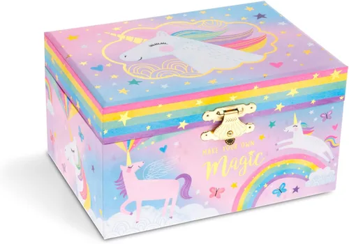Vista 5 de Jewelkeeper Joyero musical de sirena arcoíris para niña, paquete de diseño de lámina dorada con caja de almacenamiento de joyería musical para niña