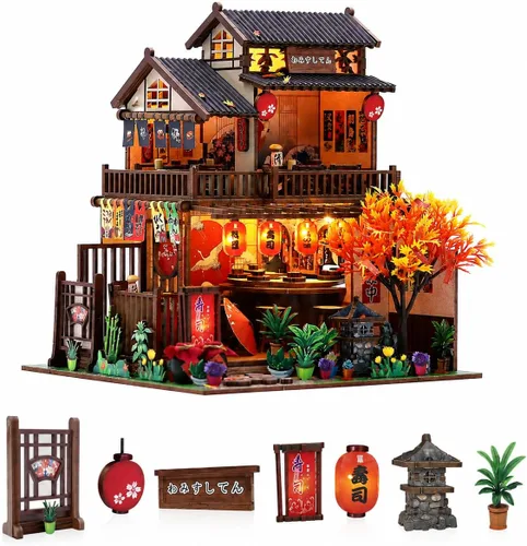 Vista 8 de Spilay - Kit de rincón de libro para adultos, kit de casa en miniatura japonés de bricolaje With Dust Cover & Music Box, DIY Wooden Craft for