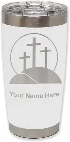 Vista 28 de LaserGram Vaso aislado al vacío de 20 onzas, cruz de calvario, grabado personalizado incluido (negro)