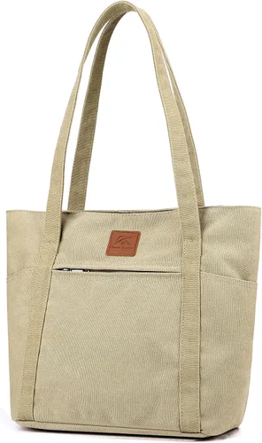 Vista 13 de Bolsos de hombro para mujer, bolsa de lona resistente para trabajo, bolsa de cubo retro Beige