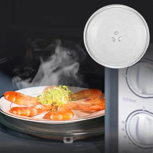 Vista 2 de Plato giratorio transparente de vidrio para microondas, placa de vidrio para microondas con acoplador y anillo giratorio de microondas, bandeja