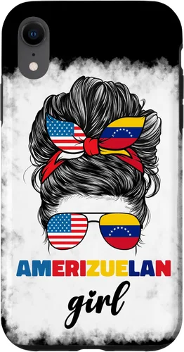 Vista 24 de iPhone 16 Half American And Venezuelan USA Venezuela Flag Girl Funda para mujer