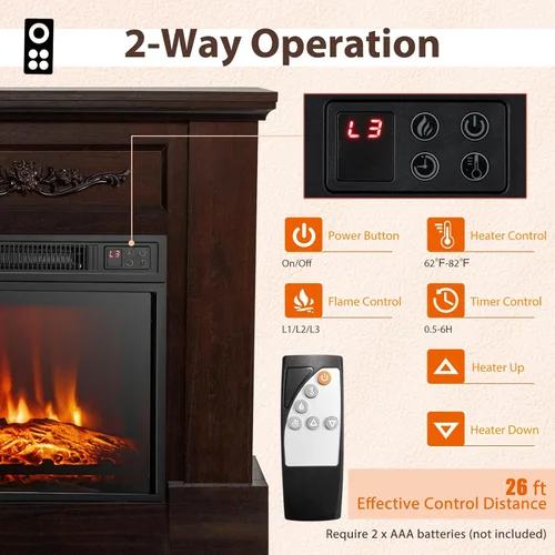Vista 4 de ORALNER Chimenea Eléctrica de 32" con Repisa, Paquete de Caja de Fuego de Madera Envolvente Independiente Inserto de Chimenea de 18" Calentador