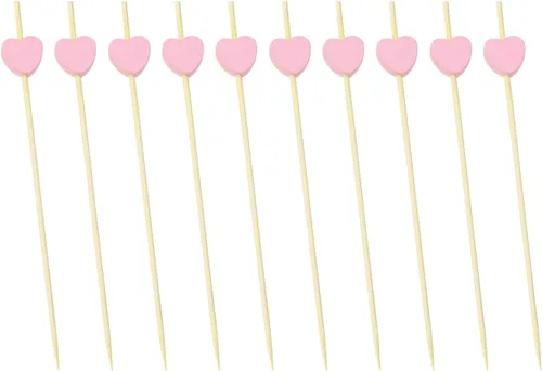 Vista 10 de ONLYKXY 20 palillos de bambú de 4.72 pulgadas con forma de corazón para aperitivos, fiesta de té, despedida de soltera, boda, San Valentín