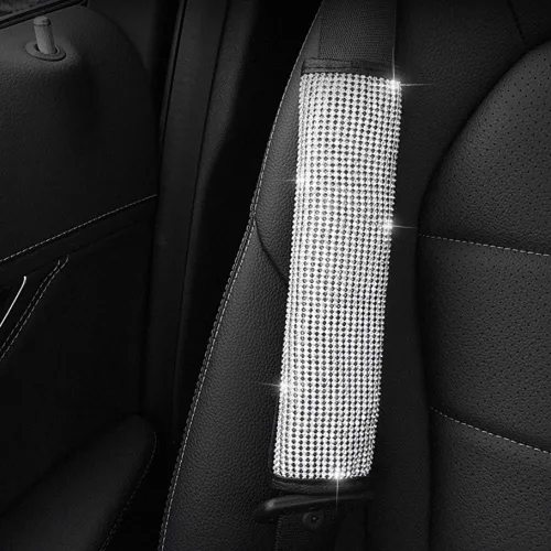 Vista 4 de 2 piezas de almohadillas para cinturón de seguridad con cristal brillante, fundas para cinturón de seguridad de coche con brillo, accesorios