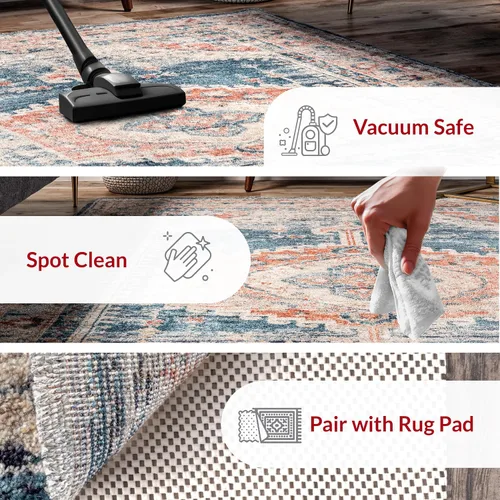 Vista 3 de nuLOOM Harley Faded Medallion - Alfombra decorativa, 2 x 3, color azul