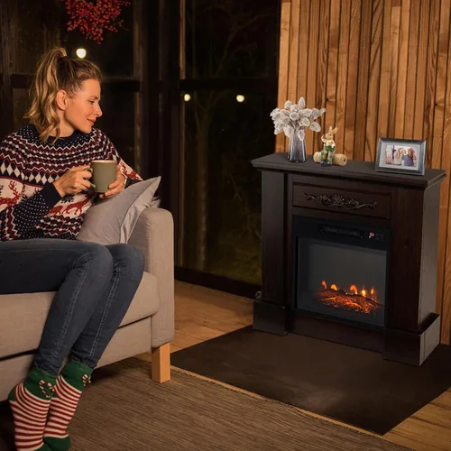 Vista 8 de ORALNER Chimenea Eléctrica de 32" con Repisa, Paquete de Caja de Fuego de Madera Envolvente Independiente Inserto de Chimenea de 18" Calentador