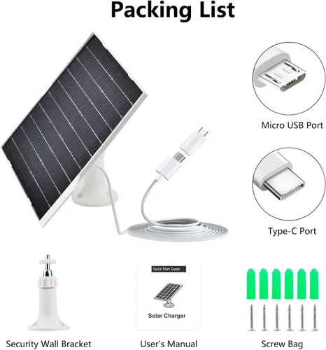 Vista 6 de Panel solar de 9 W para cámaras de seguridad, impermeable IP65 con soporte de 360° y cable de 9.8 pies, alimentación solar de 5 V para cámaras