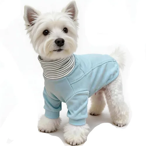 Vista 11 de Camisa de cuello alto para perro, lindo bordado de perrito, sudadera súper suave para perro, jersey elástico a rayas para cachorro, para gatos