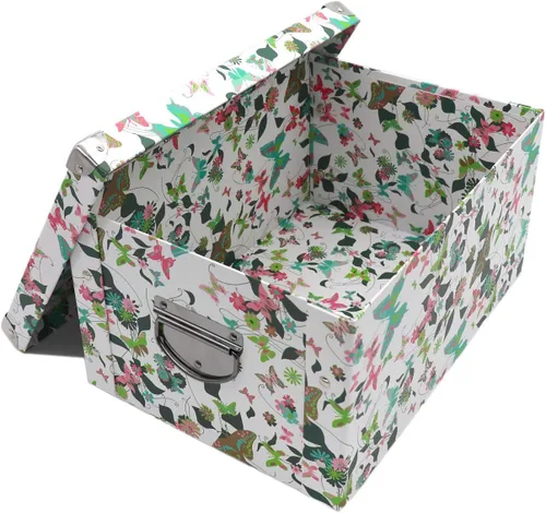 Vista 10 de GUOZI Caja de almacenamiento plegable, caja de memoria decorativa con tapa y esquinas reforzadas de metal, contenedor de archivos de cartón