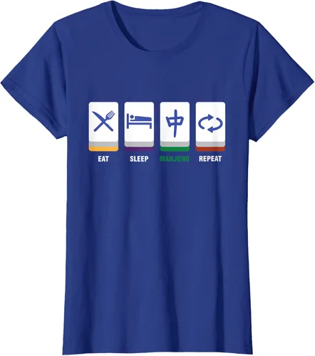 Vista 4 de Camiseta Mahjong Lover Eat Sleep Mahjong Tiles, Negro, S
