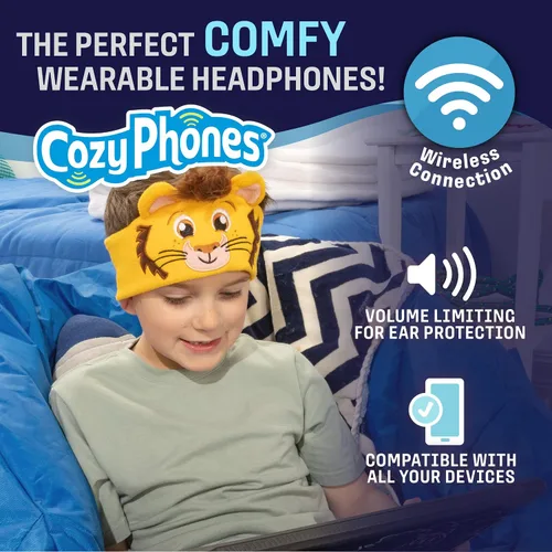 Vista 2 de CozyPhones Auriculares para niños, auriculares con diadema para niños bebés y niños pequeños de 1 a 3 años, accesorios de viaje elásticos y cómodos