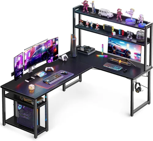 Vista 10 de ODK Escritorio para juegos en forma de L de 53 pulgadas con gabinete