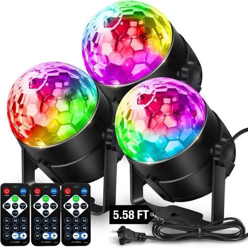 Vista 9 de Luces de fiesta de bola de discoteca para DJ, activadas por sonido, con control remoto, lámpara estroboscópica, 7 modos, luz de escenario