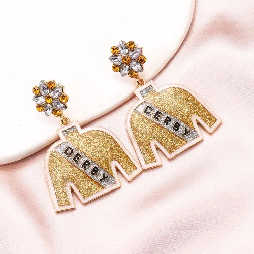 Vista 2 de Aretes de traje de equitación Derby con purpurina de cristal, aretes colgantes para mujer
