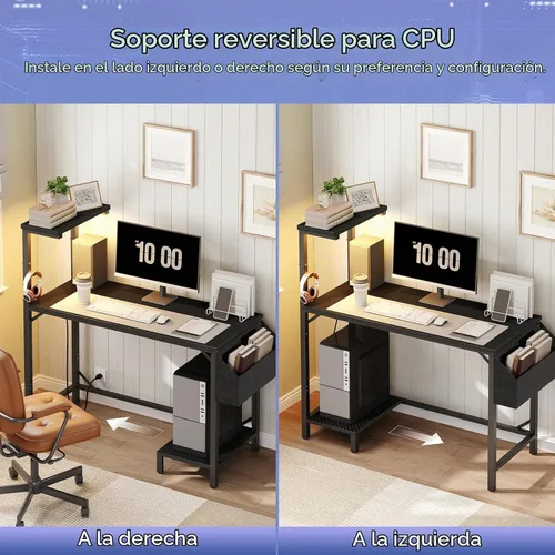 Vista 8 de MAHANCRIS Escritorio para videojuegos, escritorio de computadora con estación de carga y luz LED, escritorio pequeño para PC con bolsa