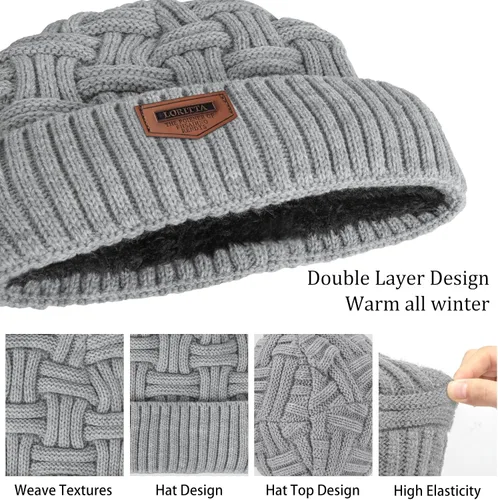 Vista 74 de Loritta Gorro de invierno cálido de punto grueso y holgado para hombre