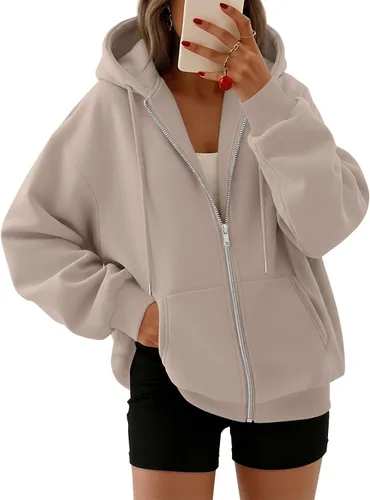 Vista 33 de Trendy Queen - Sudaderas con capucha y cremallera para mujer, sudaderas de gran tamaño, trajes de moda de otoño, chaquetas informales, ropa